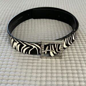 Zebra Print Leather Belt with Silver Buckle